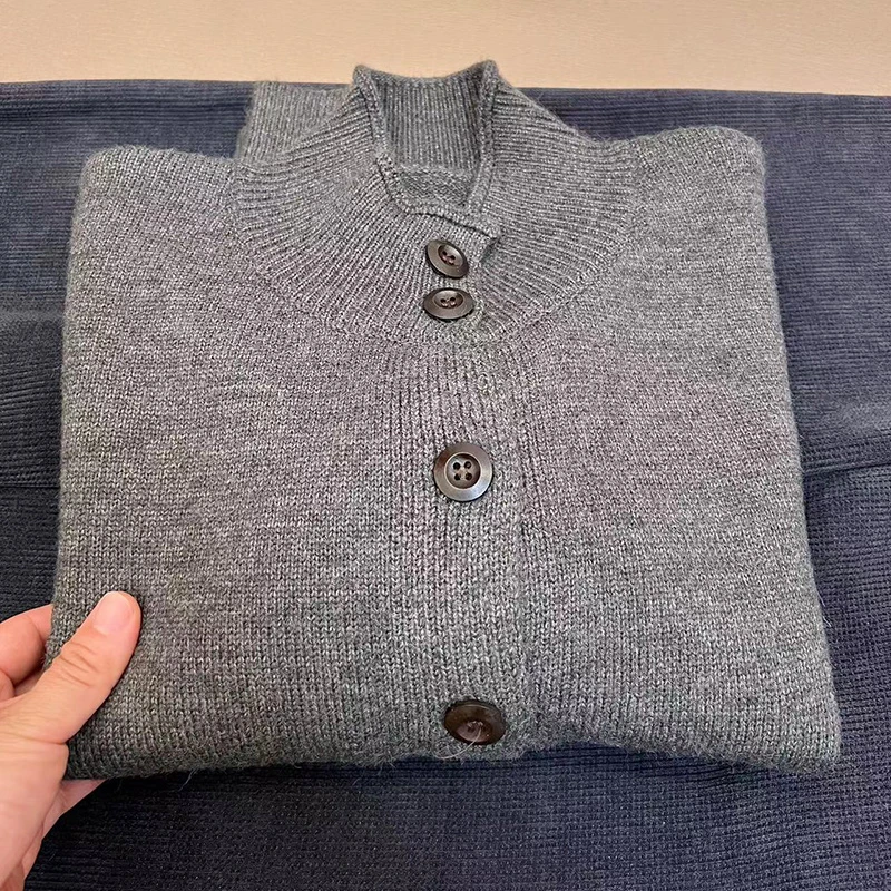 【半高领灰】秋冬新品灰色毛衣外套女半高领百搭长袖加厚针织开衫女