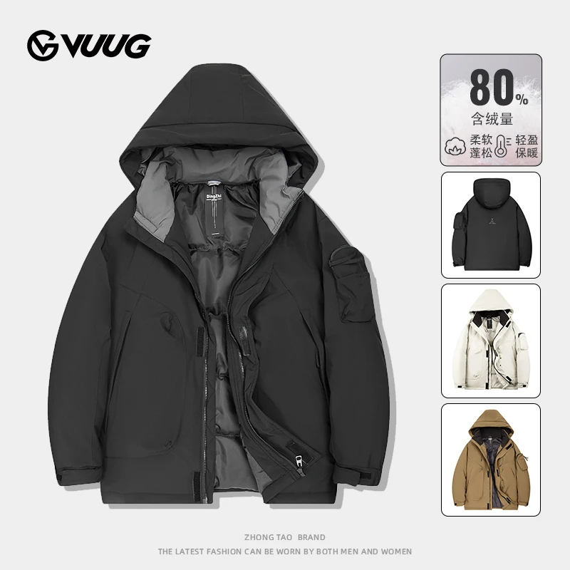 VUUG户外工装冲锋衣羽绒服男款冬季外套潮牌防风轻薄连帽鸭绒冬装