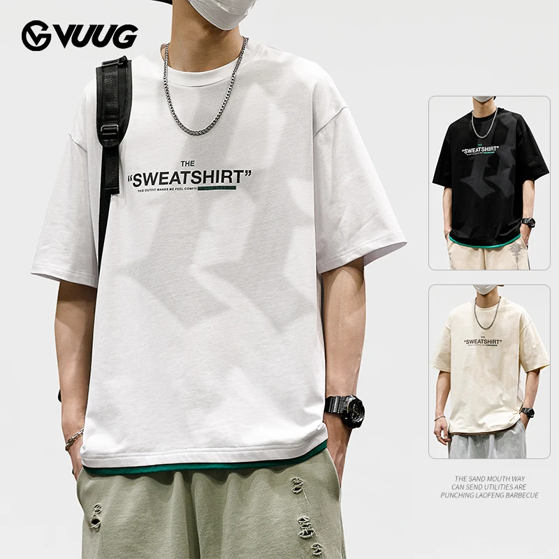 VUUG官方旗舰店美式短袖t恤男2023新款超火百搭情侣圆领男士半袖
