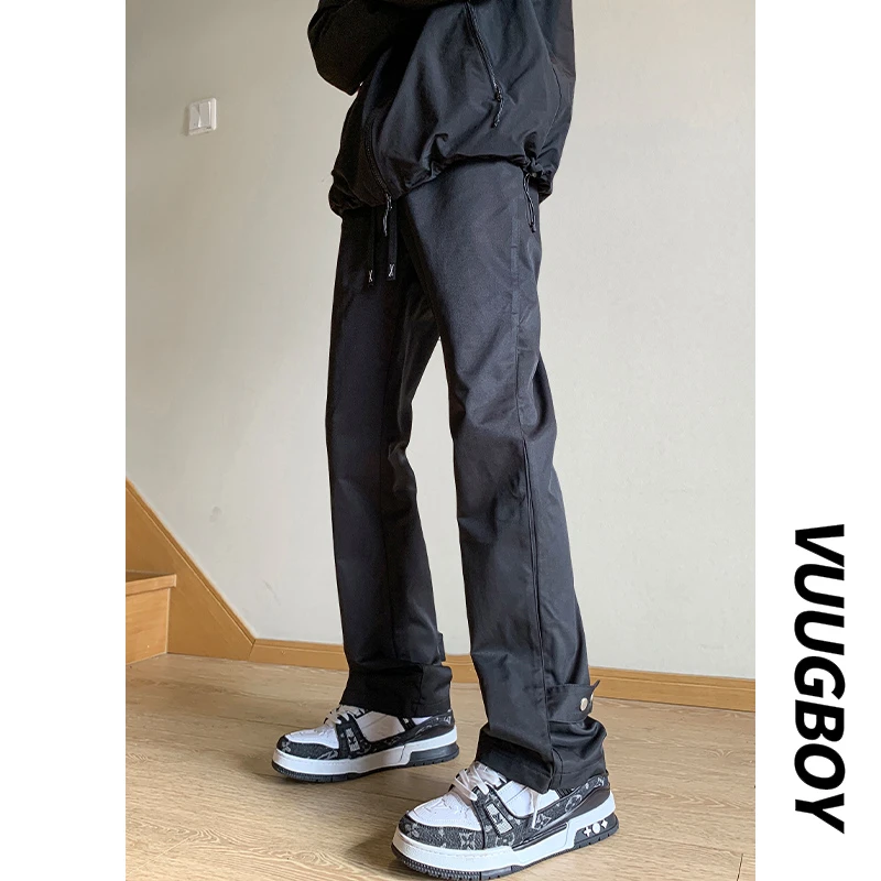 VUUG排扣户外工装裤男春秋季薄款vibe机能风高街微喇男士休闲裤子