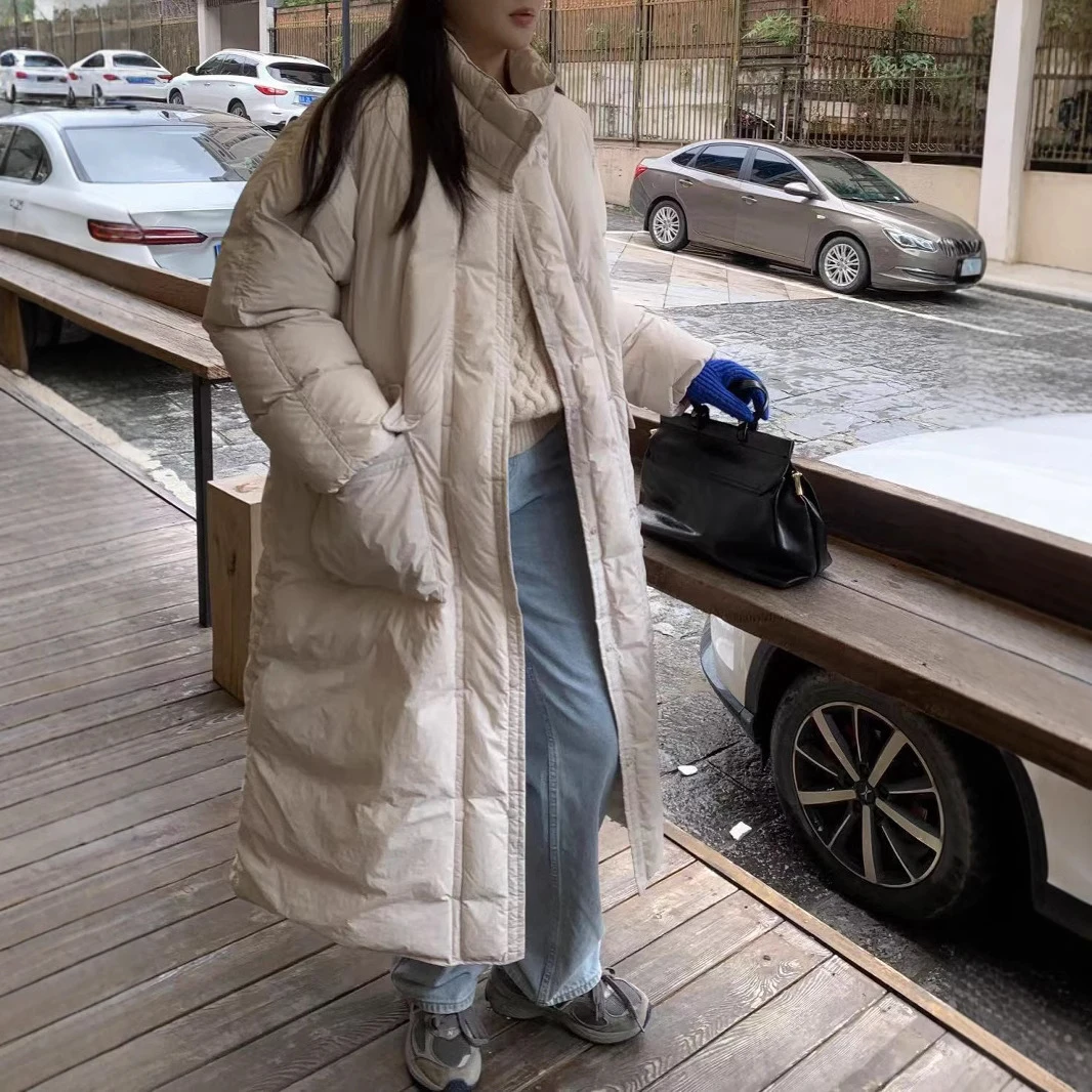 ERU*E极简日式长款羽绒服韩国东大门立领纯色大兜鸭绒外套25005-y