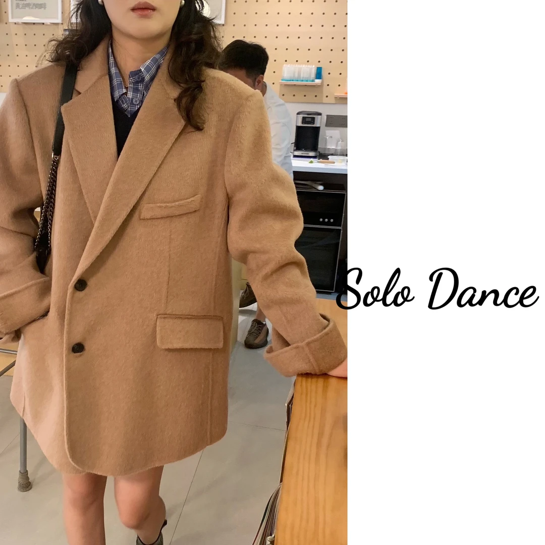 韩国东大门24秋冬新款美拉德色系复古百搭西服款羊毛外套24127-w