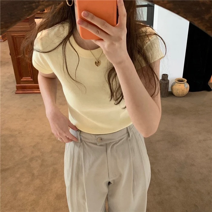 25年春夏韩国东大门the barn*et八奶短袖显瘦圆领修身短款T恤2501