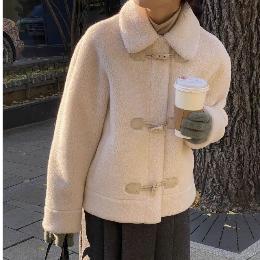 韩国东大门appro*ch牛角扣皮毛一体百搭时尚减龄轻奢短外套6028-w