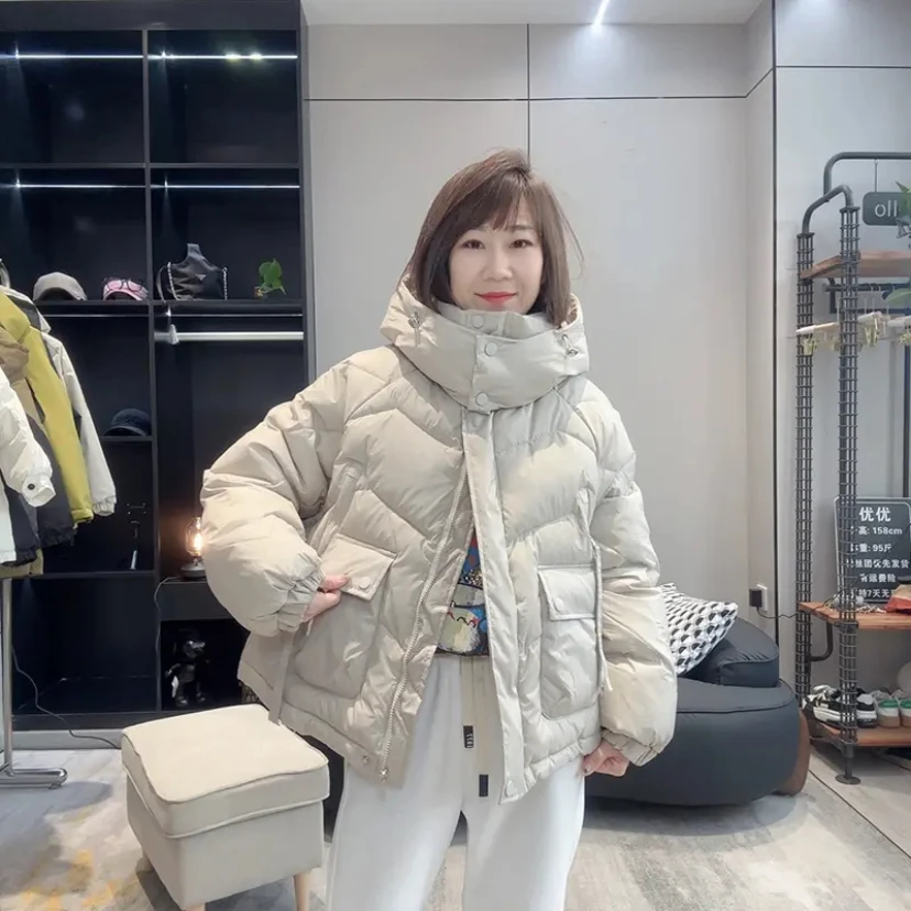 连帽棉服女短款冬季新款大兜拉链设计感面包服小个子保暖棉衣外套