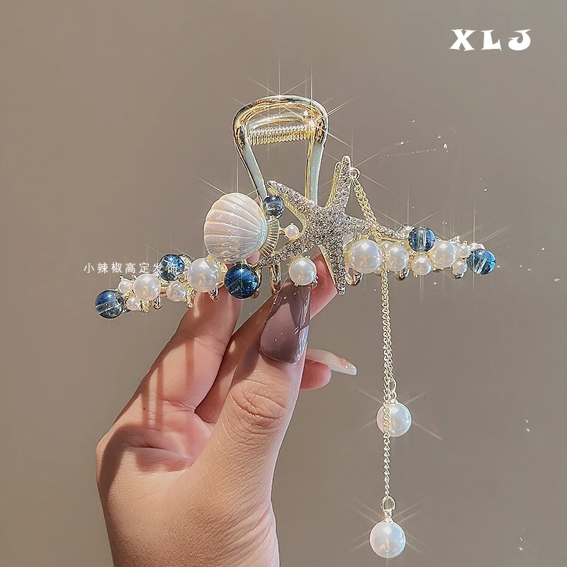 海洋之心贝类海星抓夹女2023新款汉服流苏发夹法式ins