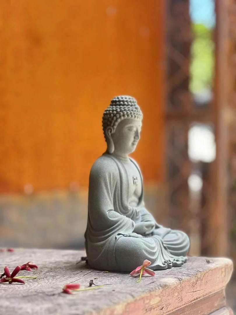 《自在佛陀》摆件青砂石创意中式禅意如来手工茶室鱼缸玄关摆设庭院