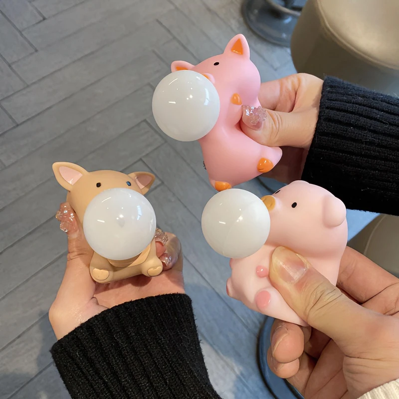 可爱卡通新奇测量神器有趣好玩的小猪捏捏乐吐泡泡解压球创意玩具