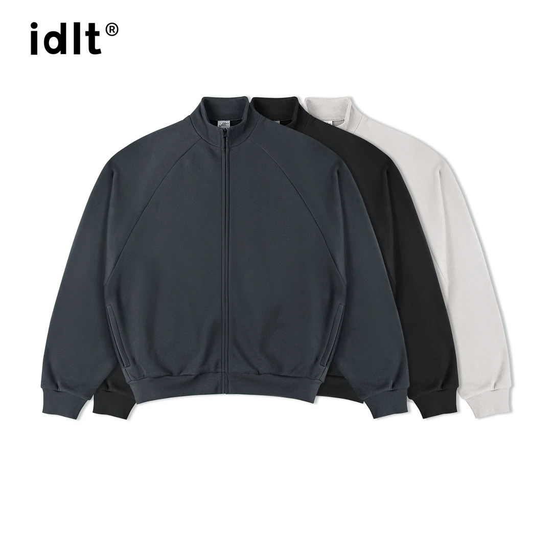 idlt 廓形拉链卫衣400g全棉毛圈插肩袖外套男简约运动高能感N18