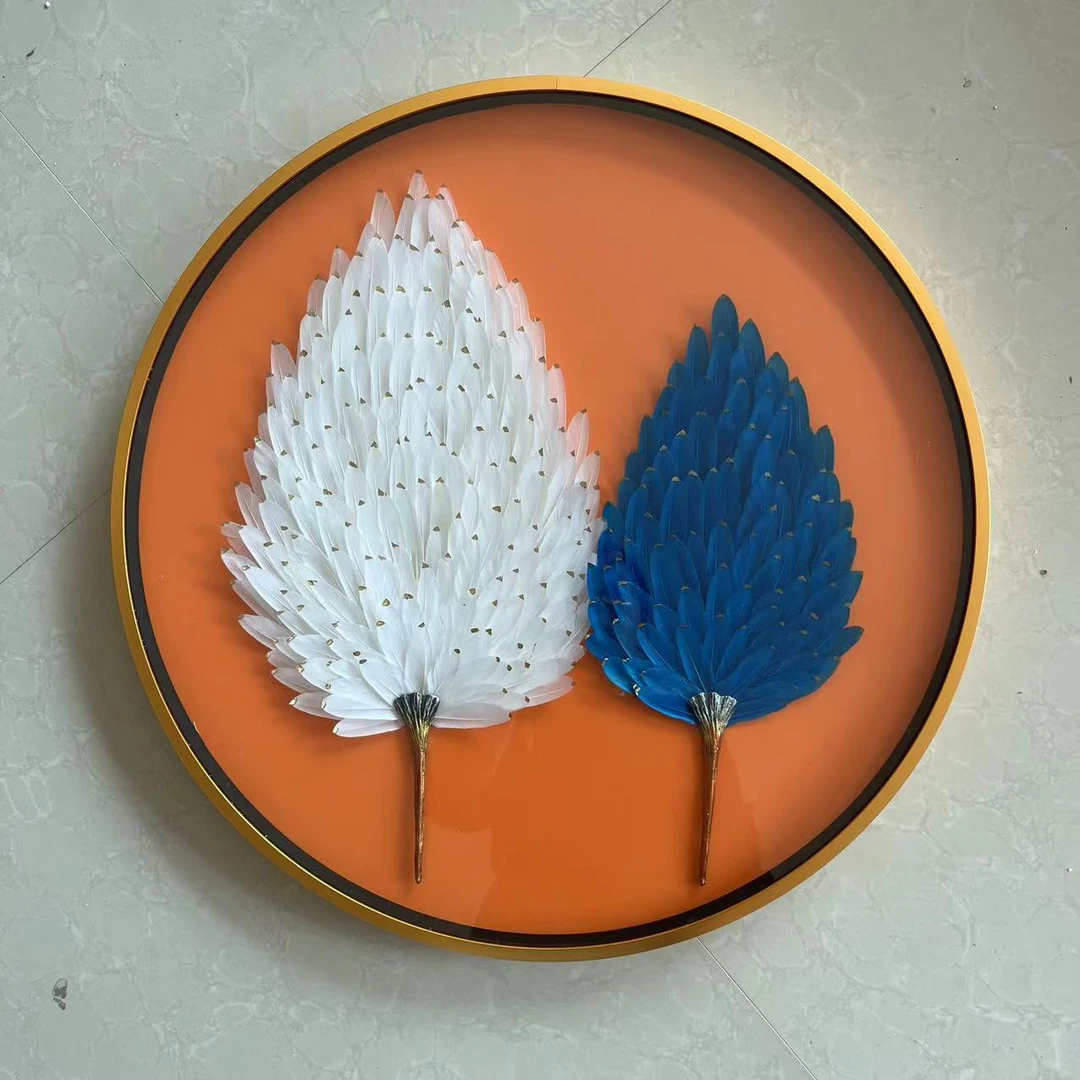 客厅餐厅圆形实物羽毛画立体效果过道挂画玄关装饰画手工镶嵌壁画