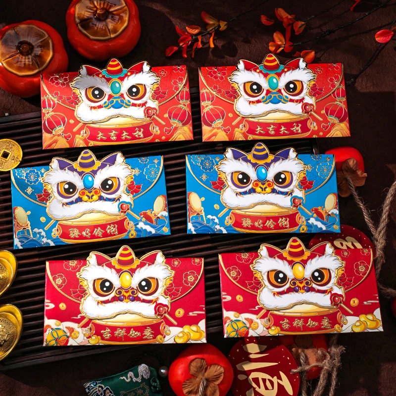 立体狮子头2025蛇年送福红包利是封国朝醒狮卡通生肖春节拜年压岁