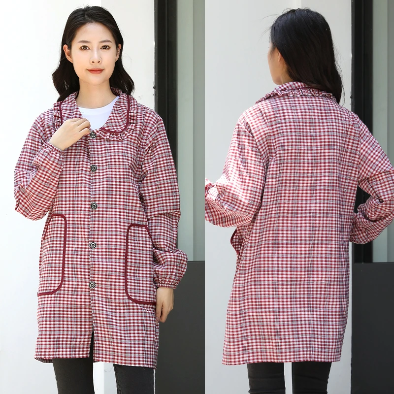 长袖围裙做饭干活耐脏耐磨透气厨房家用时尚成人新款罩衣女工作服