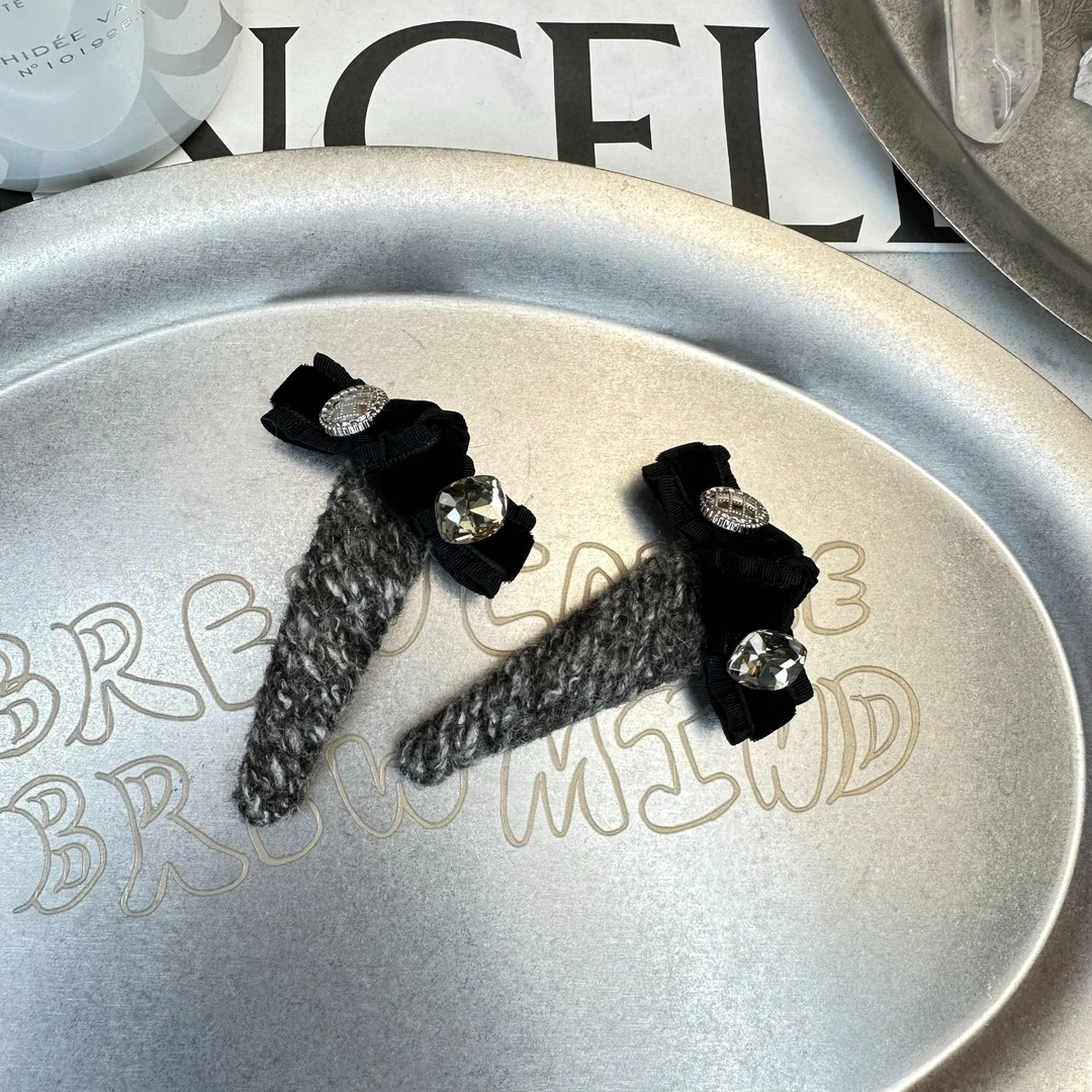 Mi33 韩版饰品 高级灰混色蝴蝶结毛呢BB夹边夹 单只 J16064089