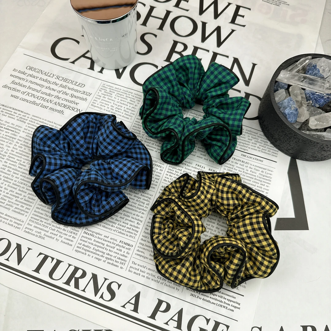 Mi33 韩版饰品 彩色格子大号大肠发绳发圈 Q20055022