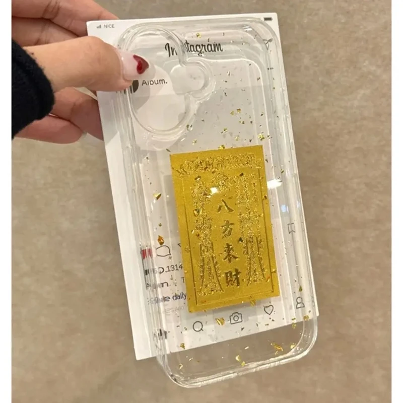 爆款日进斗金适用iPhone16promax苹果13/15滴胶11金箔壳12透明xs