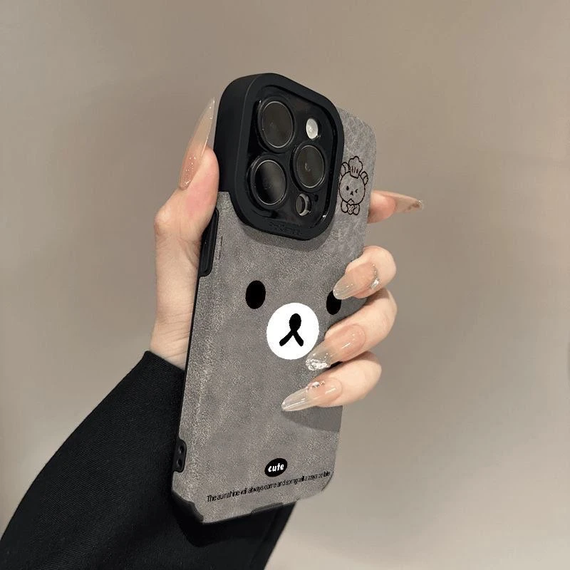 小熊表情适用苹果16proamx/16pro手机壳15/14/13翻毛皮12/11创意x