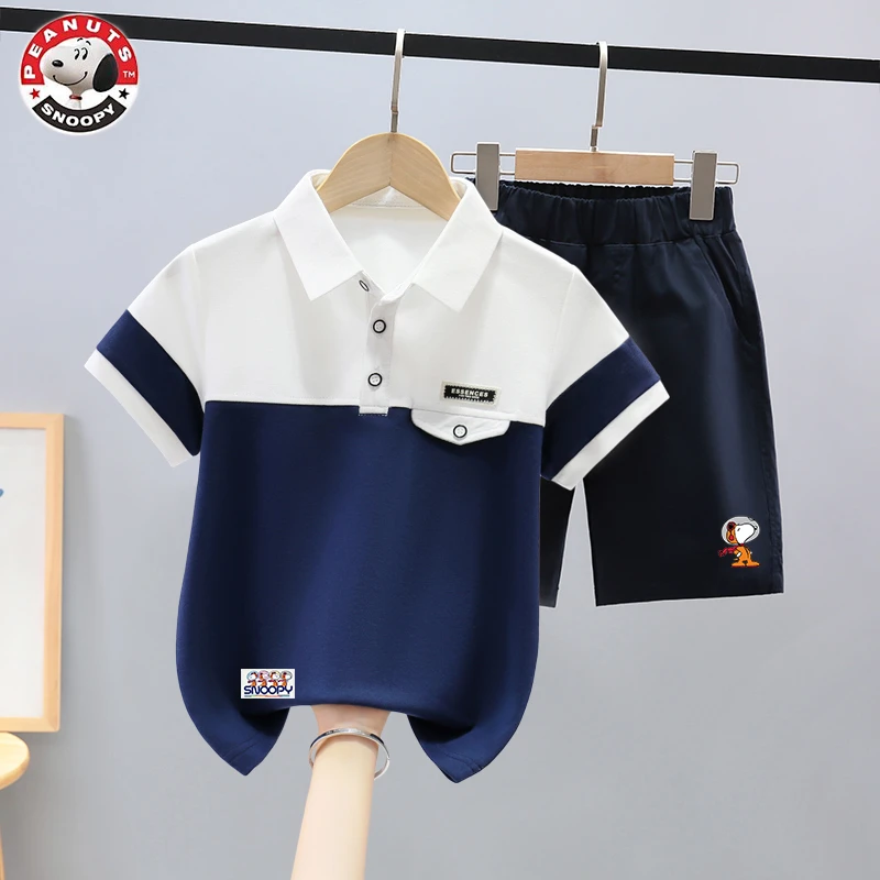 Snoopy/史努比男童夏季套装2024新款中大童短袖T恤两件套儿童男孩
