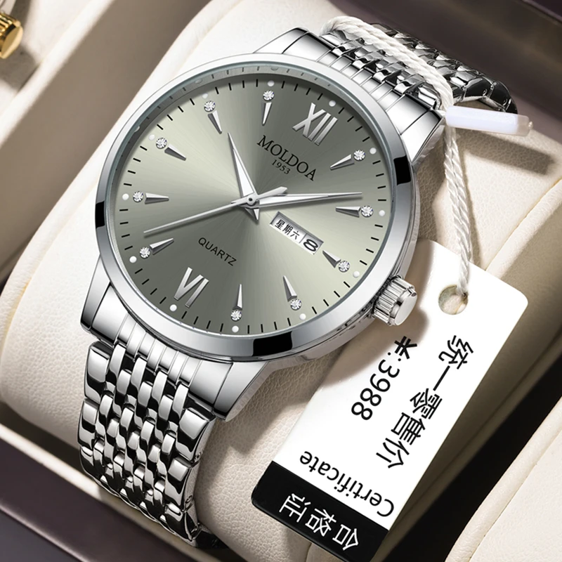 瑞士正品全自动男士手表双日历钢带高档名表镶钻夜光防水超薄手表