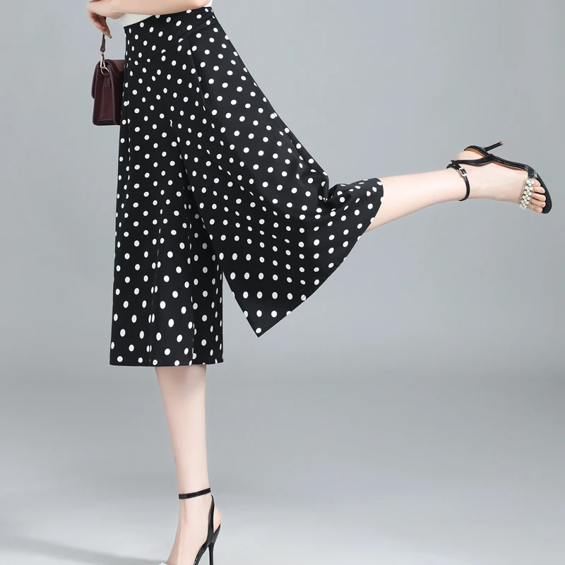 女士裙裤夏天七分过膝薄款大码花阔腿裤子时尚高腰中老年妈妈女装