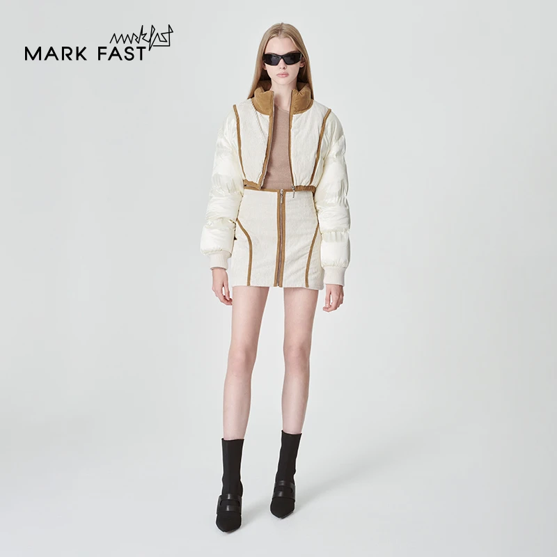 MARKFAST秀场同款设计师品牌灯芯绒撞色羽绒服女M1DGW96010
