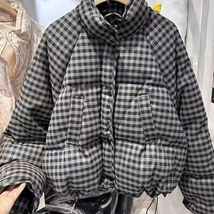 格子款潮流百搭立领短款韩版保暖秋冬外套宽松气质外套