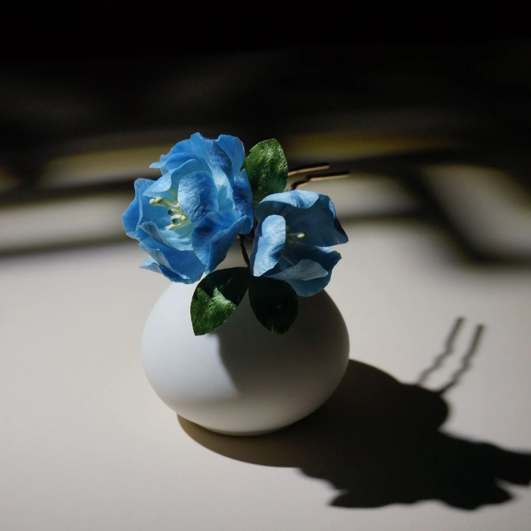 小师妹【心悠】原创蓝色绒花发钗簪娘手工超仙气国风设计