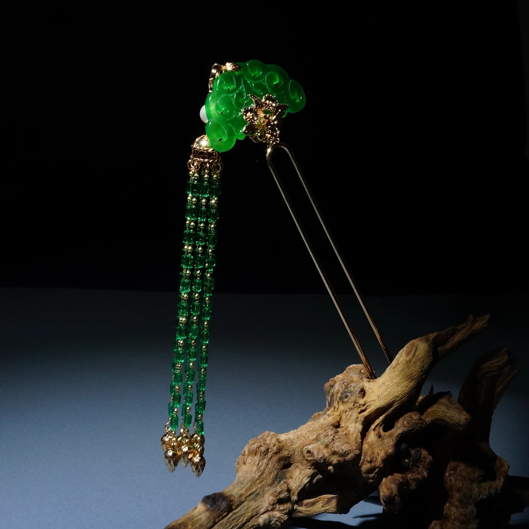 小师妹【淞明】新款干青长流苏中式发钗簪娘手工超仙气国风