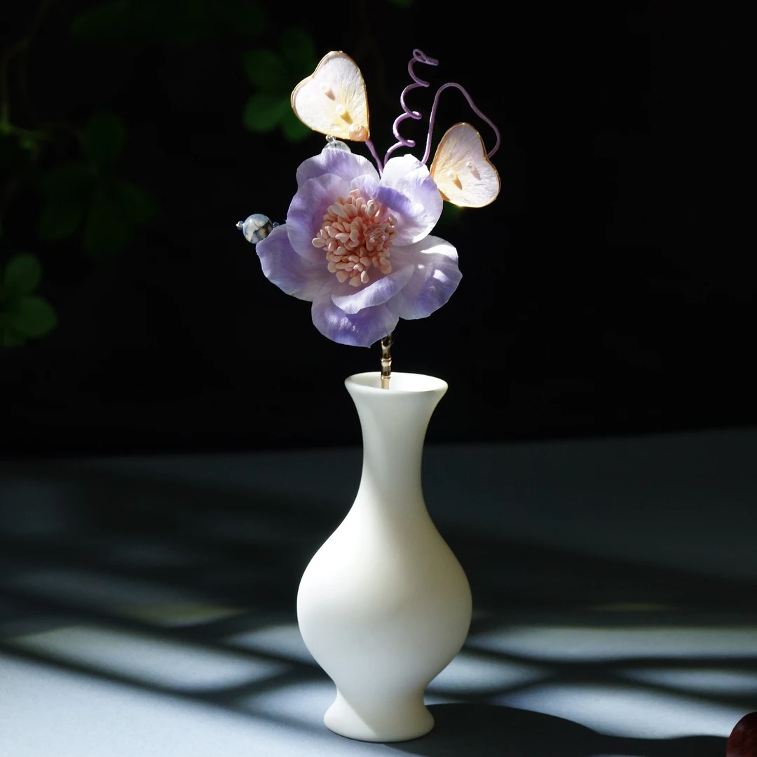 小师妹【怀词】原创绒花发钗簪娘手工超仙气国风设计古风发簪紫色