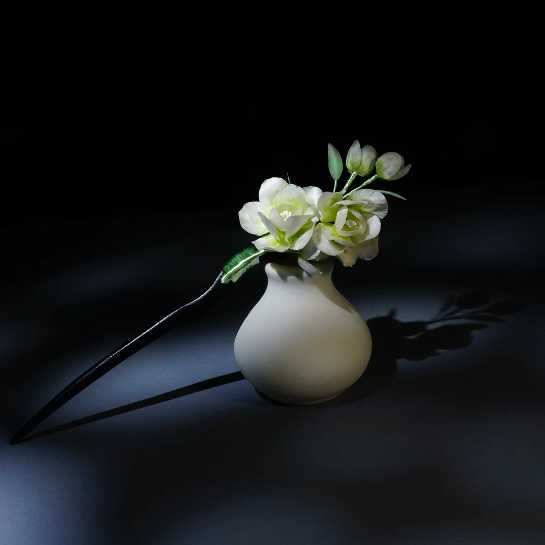 小师妹【栀子花】新款栀子花绒花发钗簪娘手工仙气国风