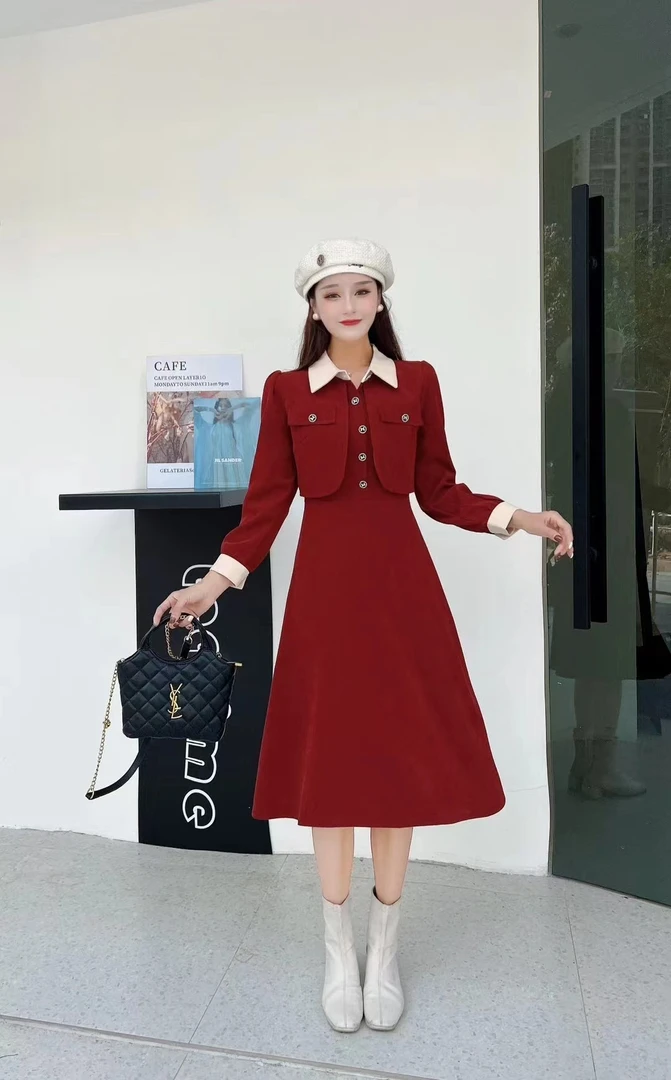 丹妮丝新款女装修身显瘦法式连衣裙A字裙