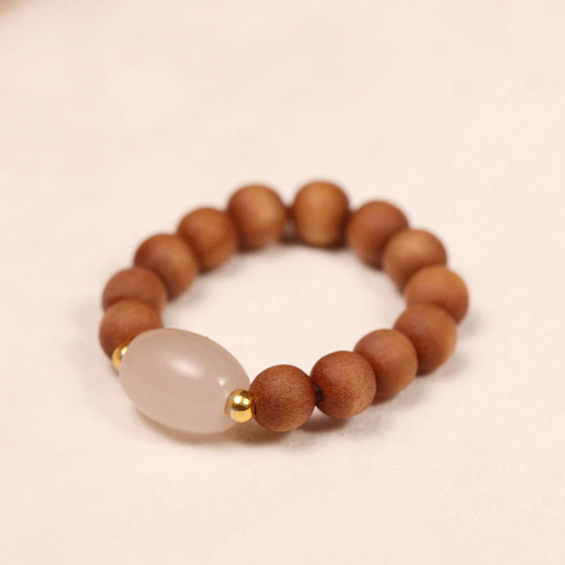 【叶叶珠宝】589 和田玉藕粉路路通老山檀戒指时尚百搭