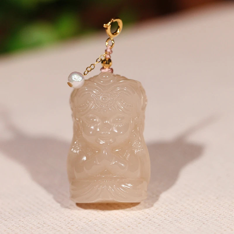 【叶叶珠宝】663 和田玉红藕粉扎基拉姆+18k金挂件 28*17.9*11.7mm