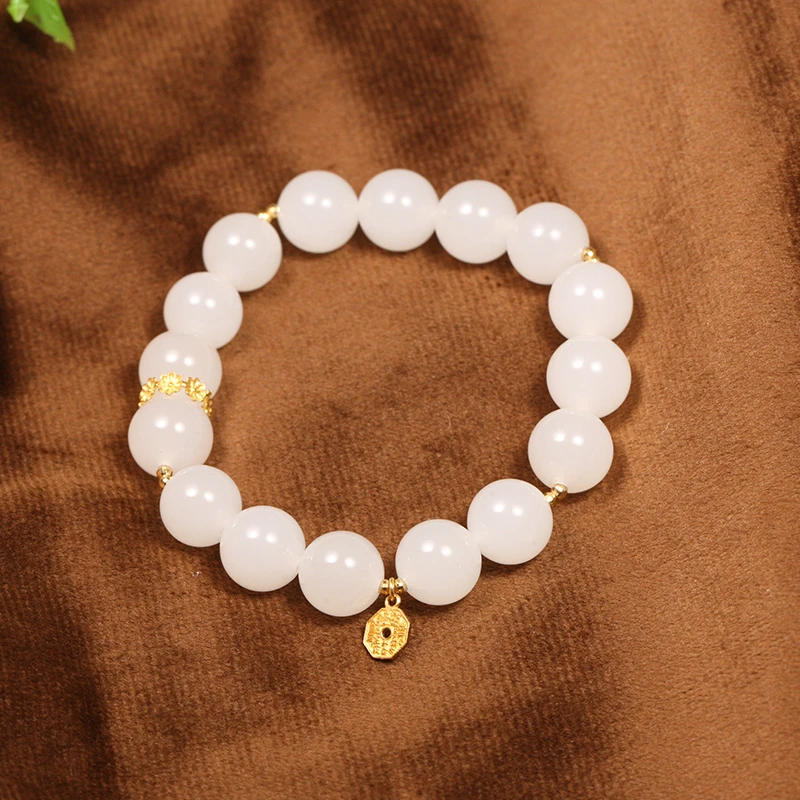 【叶叶珠宝】600 羊脂白玉手串手链18k金配饰卡10mm