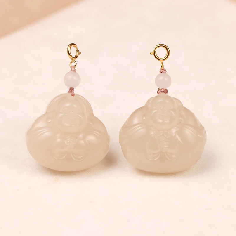 【叶叶珠宝】577和田玉藕粉抱抱佛18k金多样性发货拍一发一21*22*11