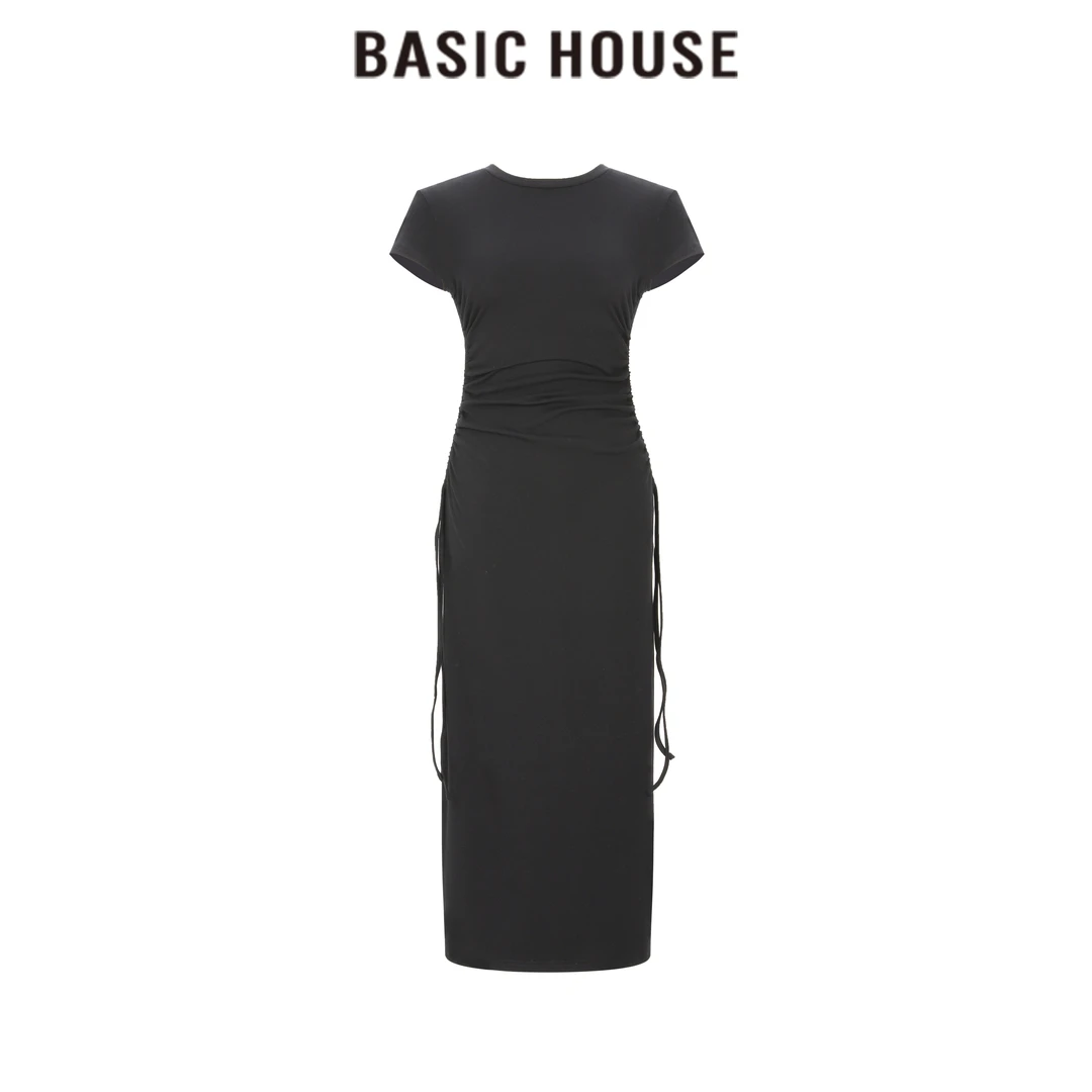 Basic House/百家好高档休闲抽绳长裙流行新款显瘦连衣裙收腰裙子