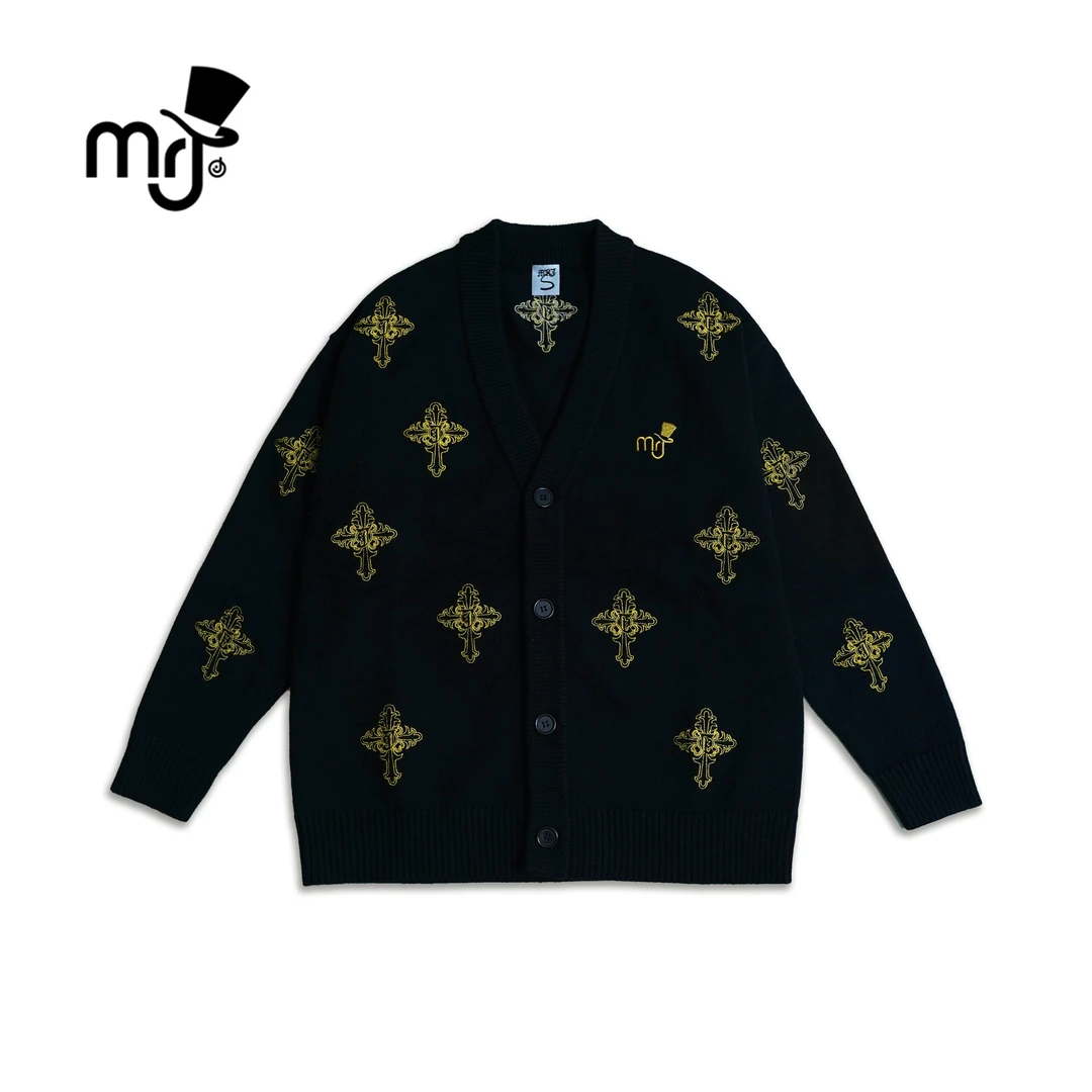 MRJ周杰伦原创品牌长袖针织时尚秋冬提花男女同款休闲开衫毛衣