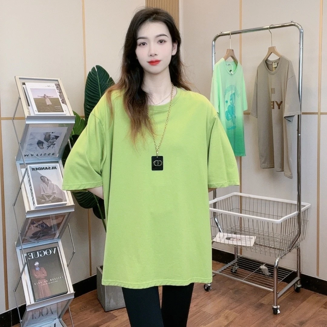 2023夏季新款宽松简约百搭短袖t恤女夏季时尚中长款ins显瘦上衣