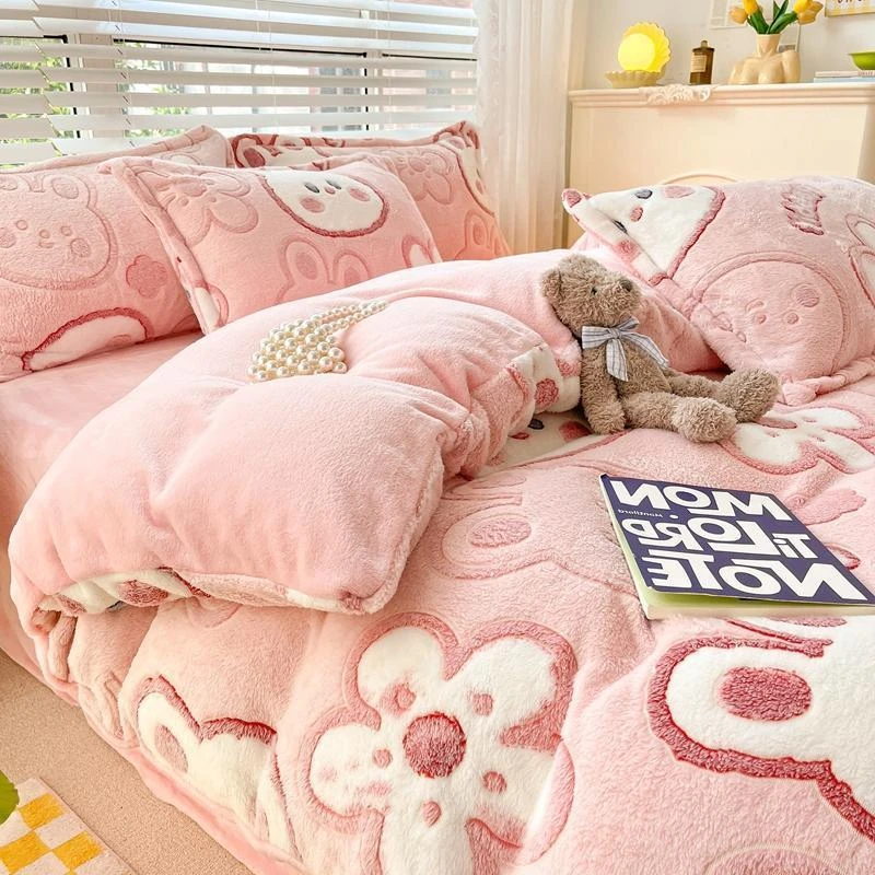 雪花绒床上三四件套冬季加绒双面雪花牛奶绒被套加厚床单件套4
