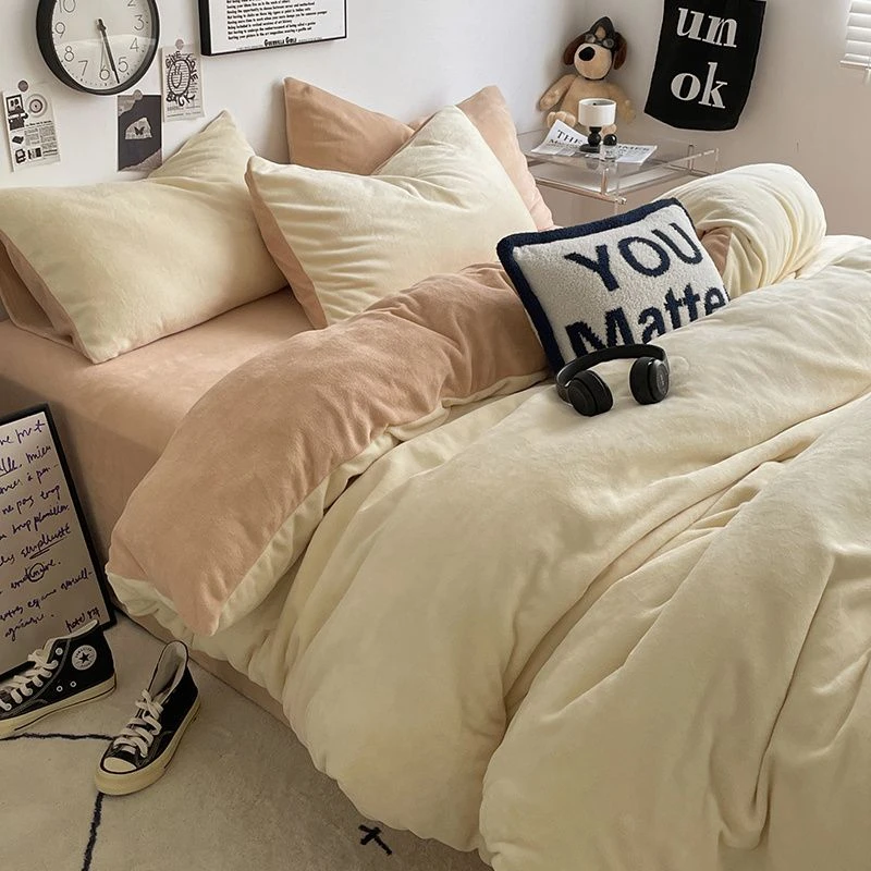 新款加厚牛奶绒四件套床单床笠款三件套双人单人床上用品双面绒