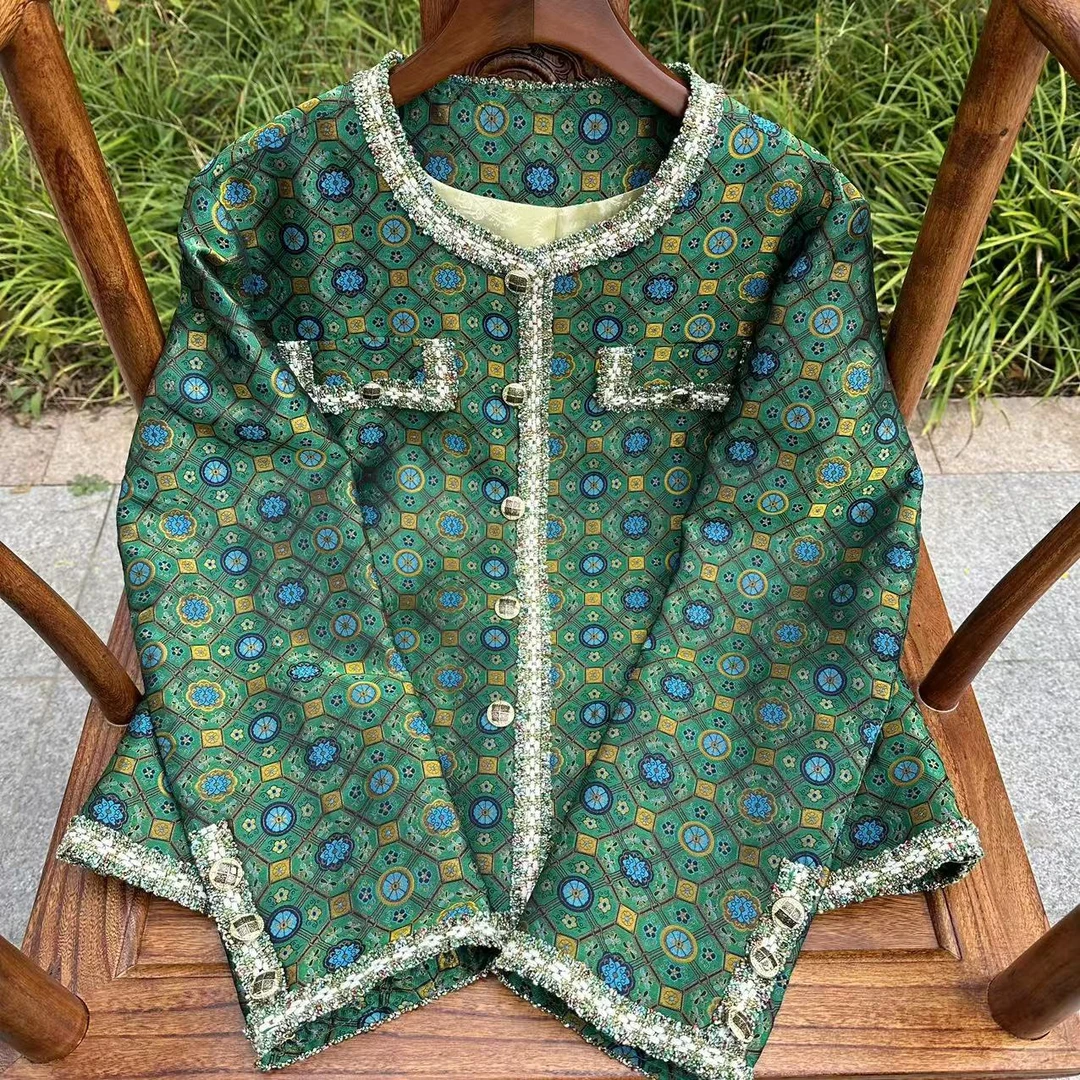 【现货实拍】周康明新中式外套中国风上衣宋锦时尚百搭【绿四达】