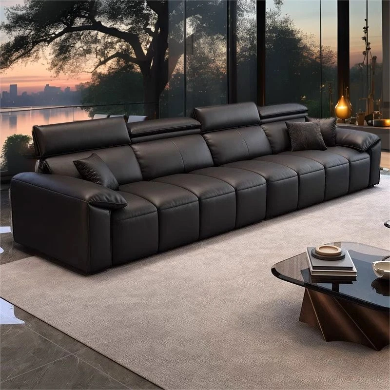 意式极简大象耳朵进口真皮沙发直排小户型意式直排沙发轻奢