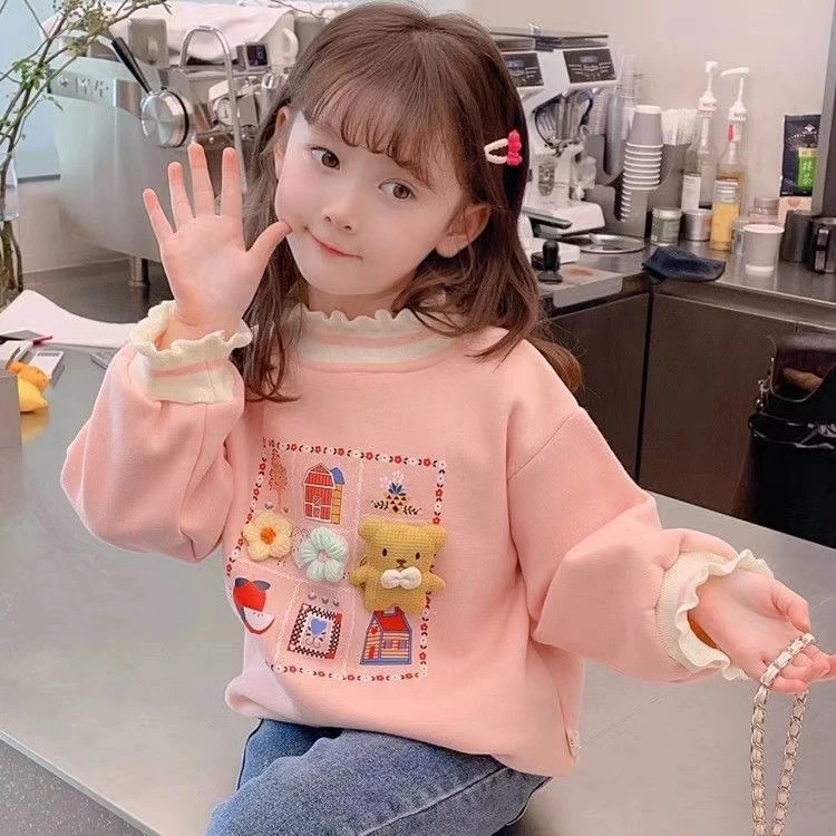 女童卫衣春秋装新款女孩洋气木耳边半高领儿童上衣女宝