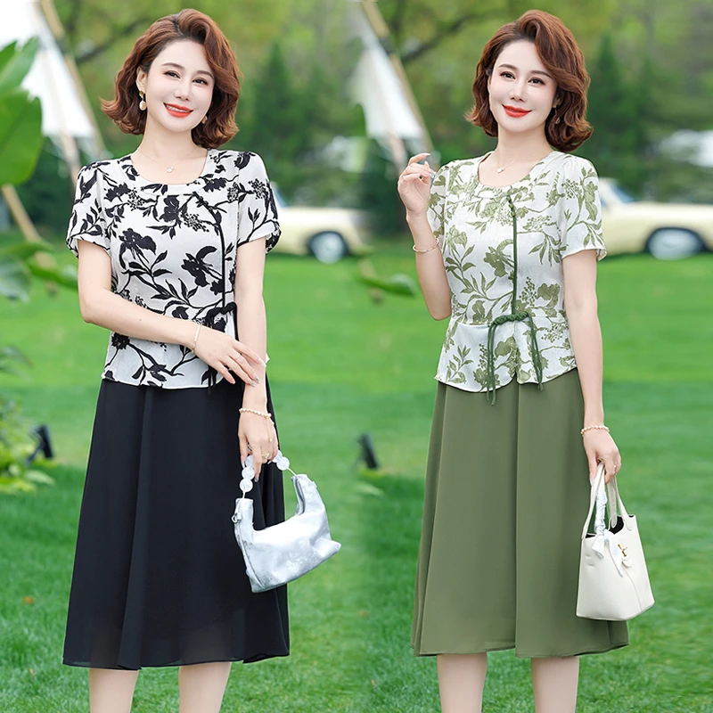 XL-5XL 妈妈夏装国风连衣裙2024年新款时尚中老年女装裙子aa3887