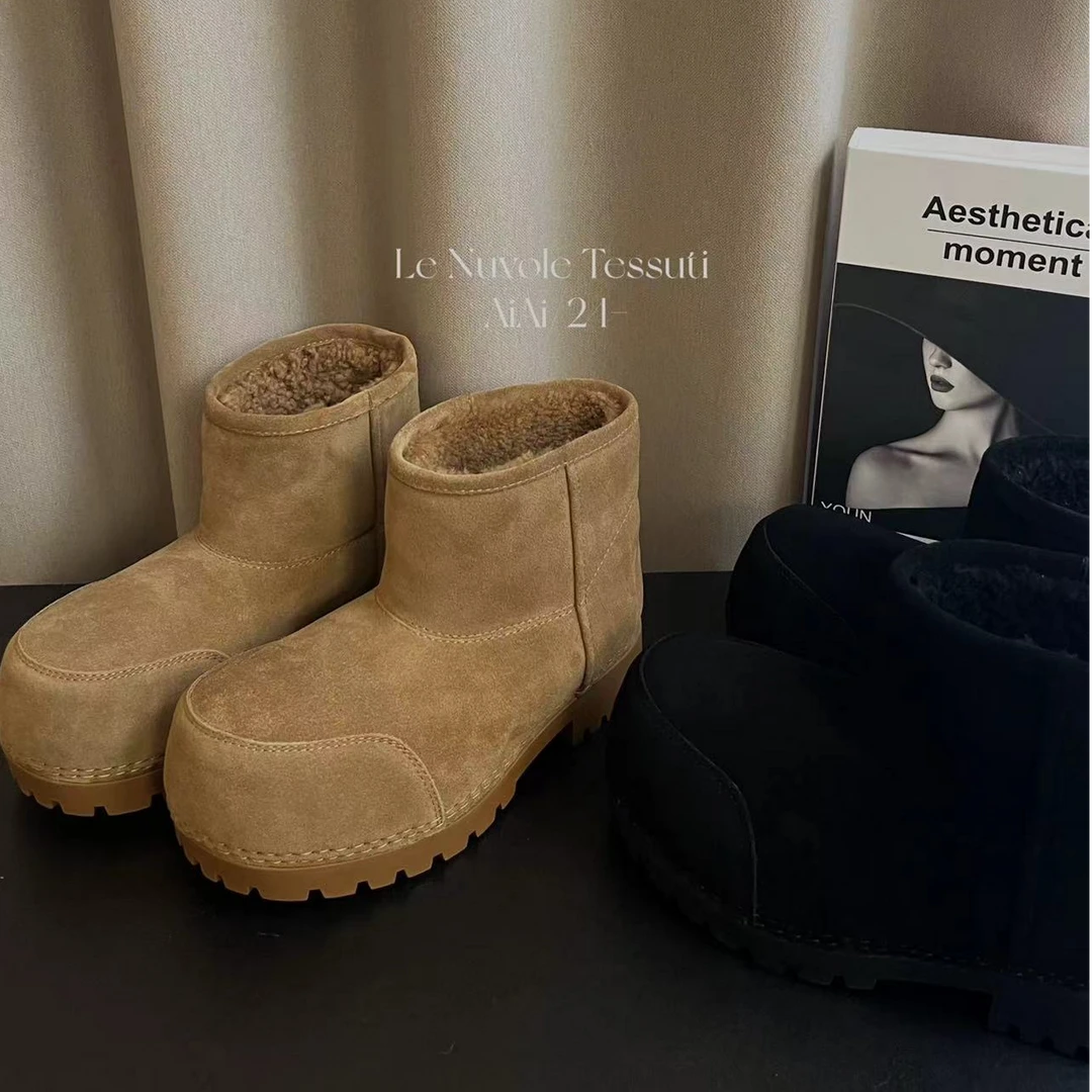 【AiAi】丑萌大头雪地靴冬季 厚底保暖短筒靴（919-1）