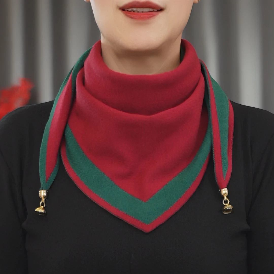 2023新款针织磁扣三角巾多功能国风双色百搭秋冬保暖护颈洋气围巾