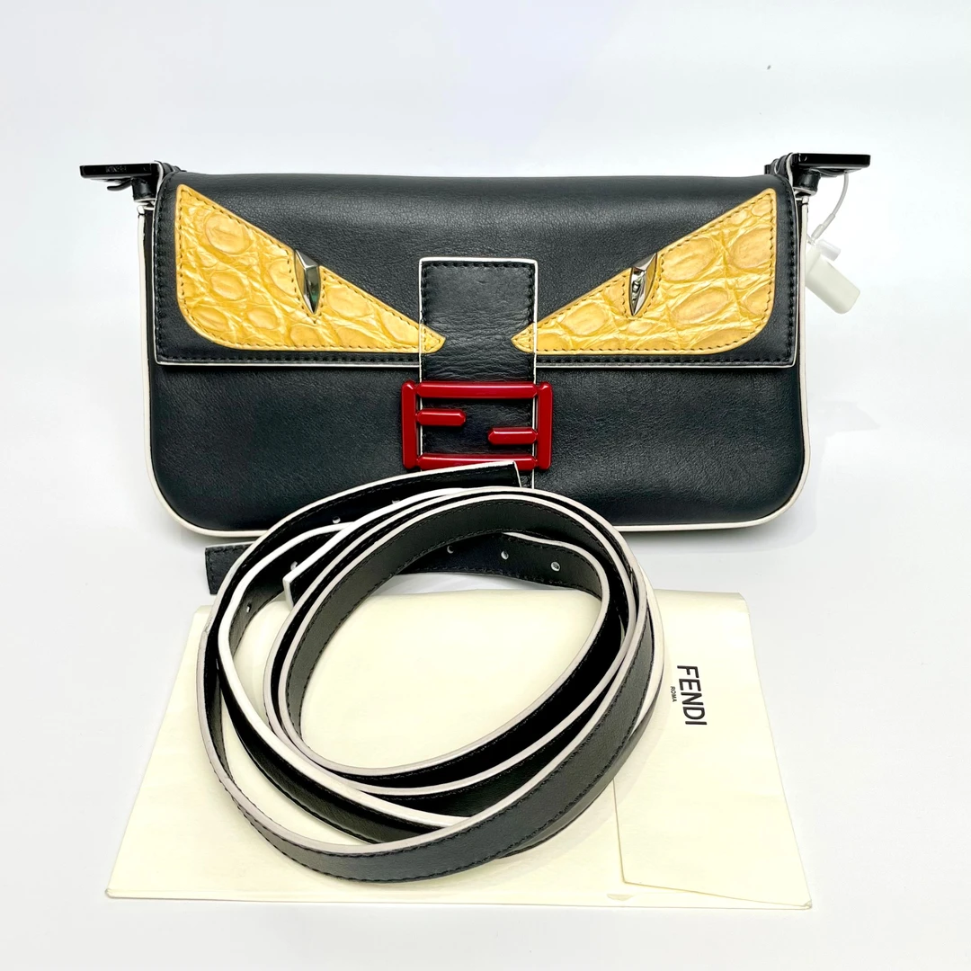 99新 FENDI/芬迪 甄宝A级98新芬迪小怪兽法棍单肩包手拿黑色8402