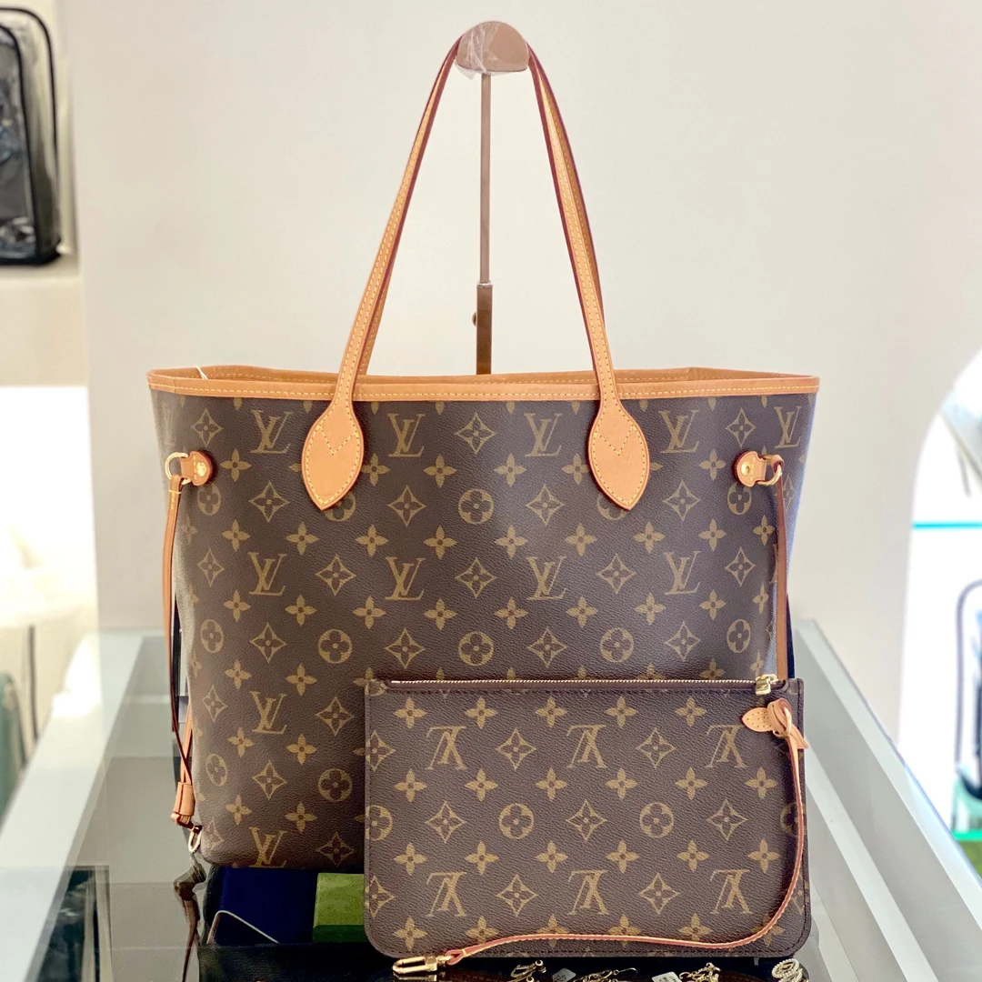 99新 LouisVuitton/路易威登 甄宝98新老花中号购物袋单肩包3741
