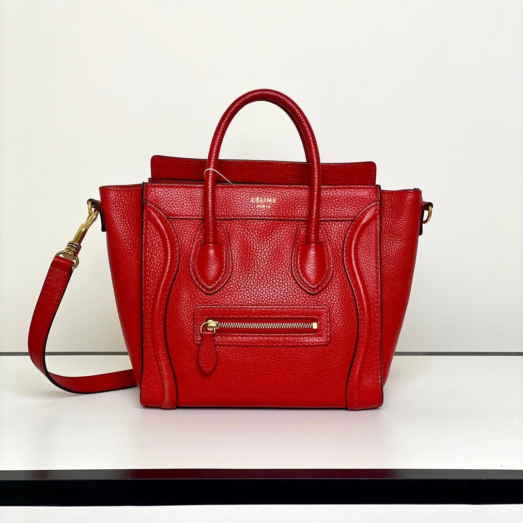 99新 Celine/思琳 甄宝98新Celine瑟琳笑脸包红色单肩斜挎包0684