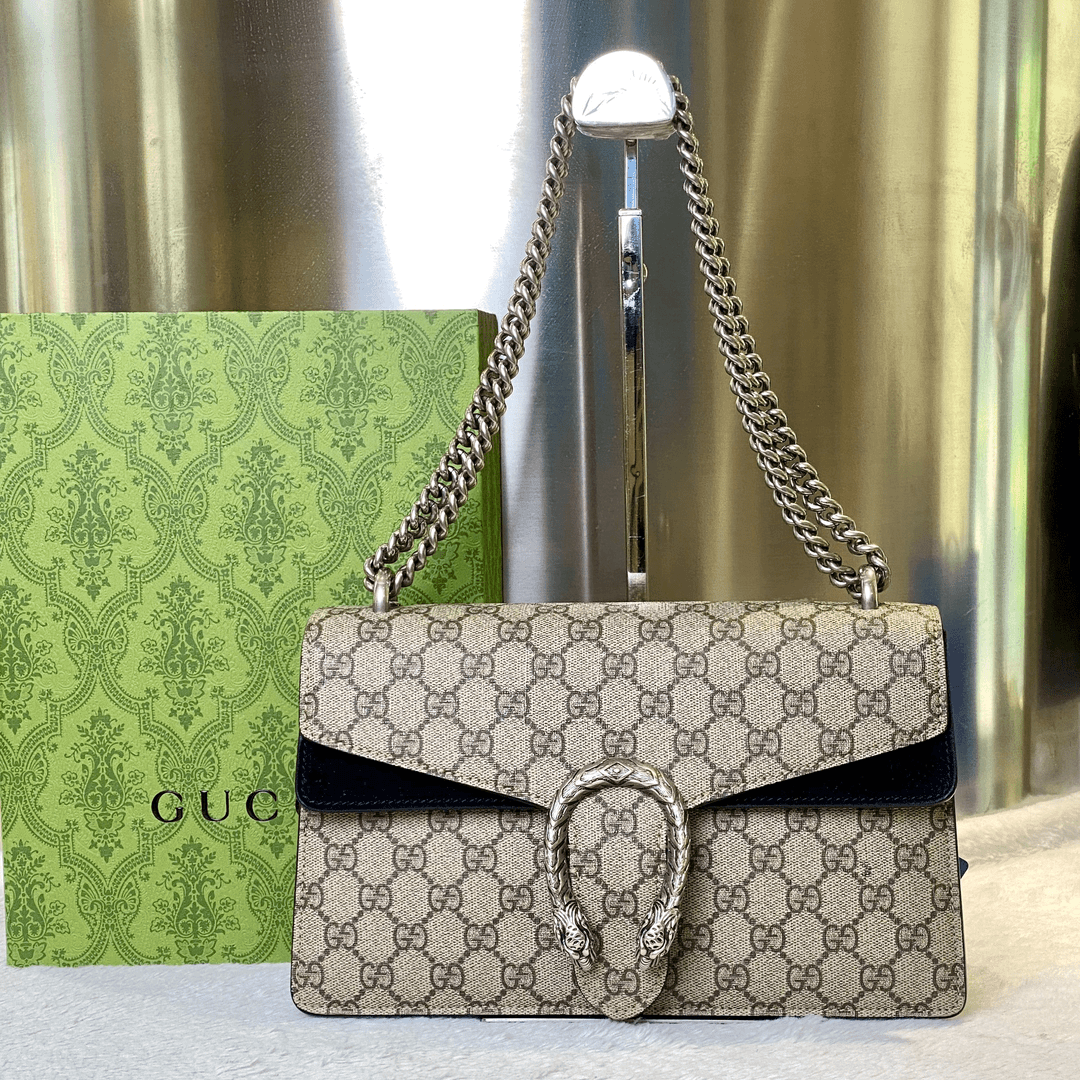 99新 GUCCI/古驰 甄宝98新酒神中号拼黑色单肩包经典时尚3273