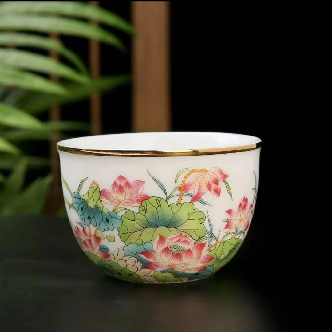 弘珹臻选  白瓷荷花主人缸杯个人专用杯品茗杯陶瓷茶具茶盏杯